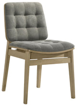 Close-up of grey velvet channel tufting on seat and back