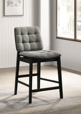 Redbridge counter chair side angle showing grey velvet upholstery and black legs