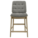 Back angle of Redbridge grey velvet upholstered counter chair with wooden frame
