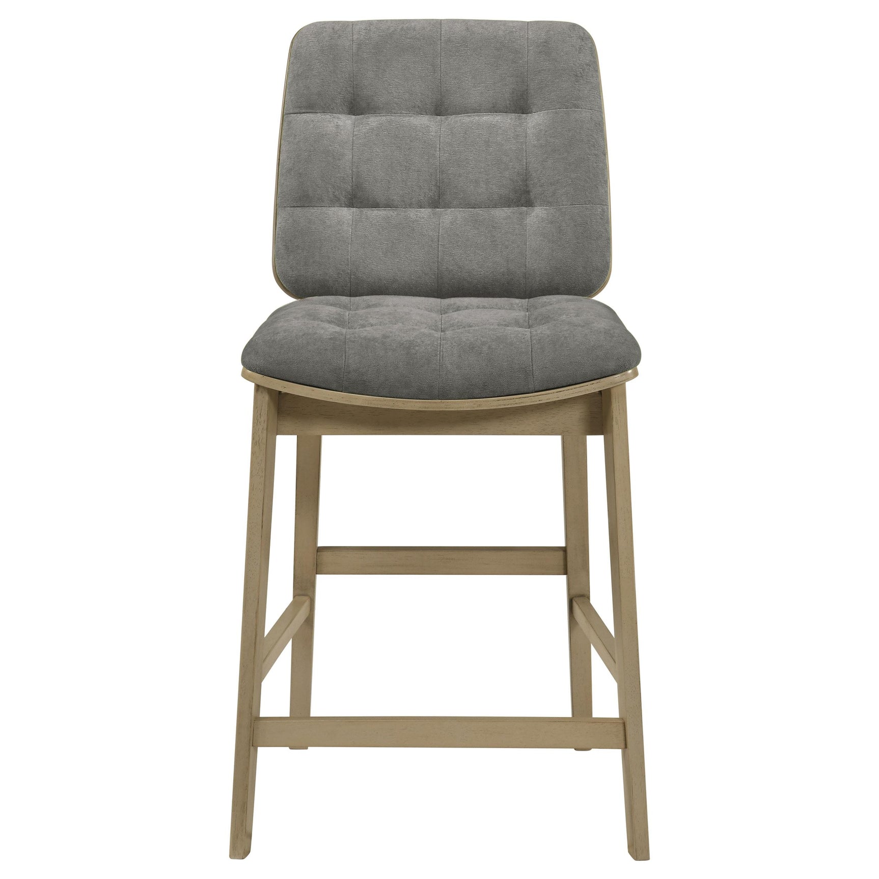 Back angle of Redbridge grey velvet upholstered counter chair with wooden frame