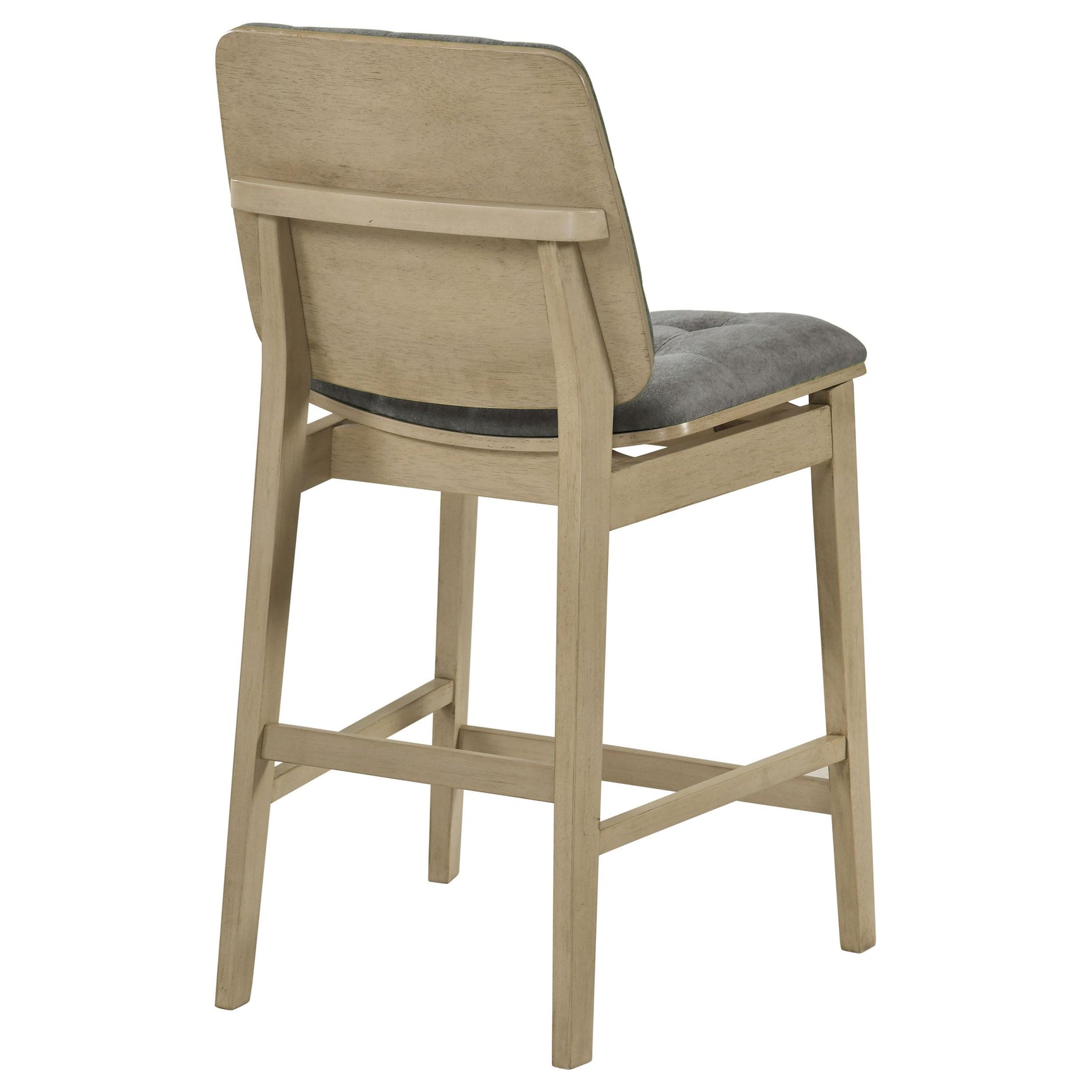 Angled view of legs and frame wood finish