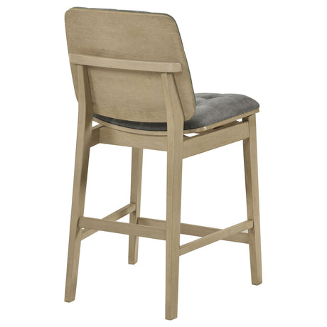 Angled view of legs and frame wood finish