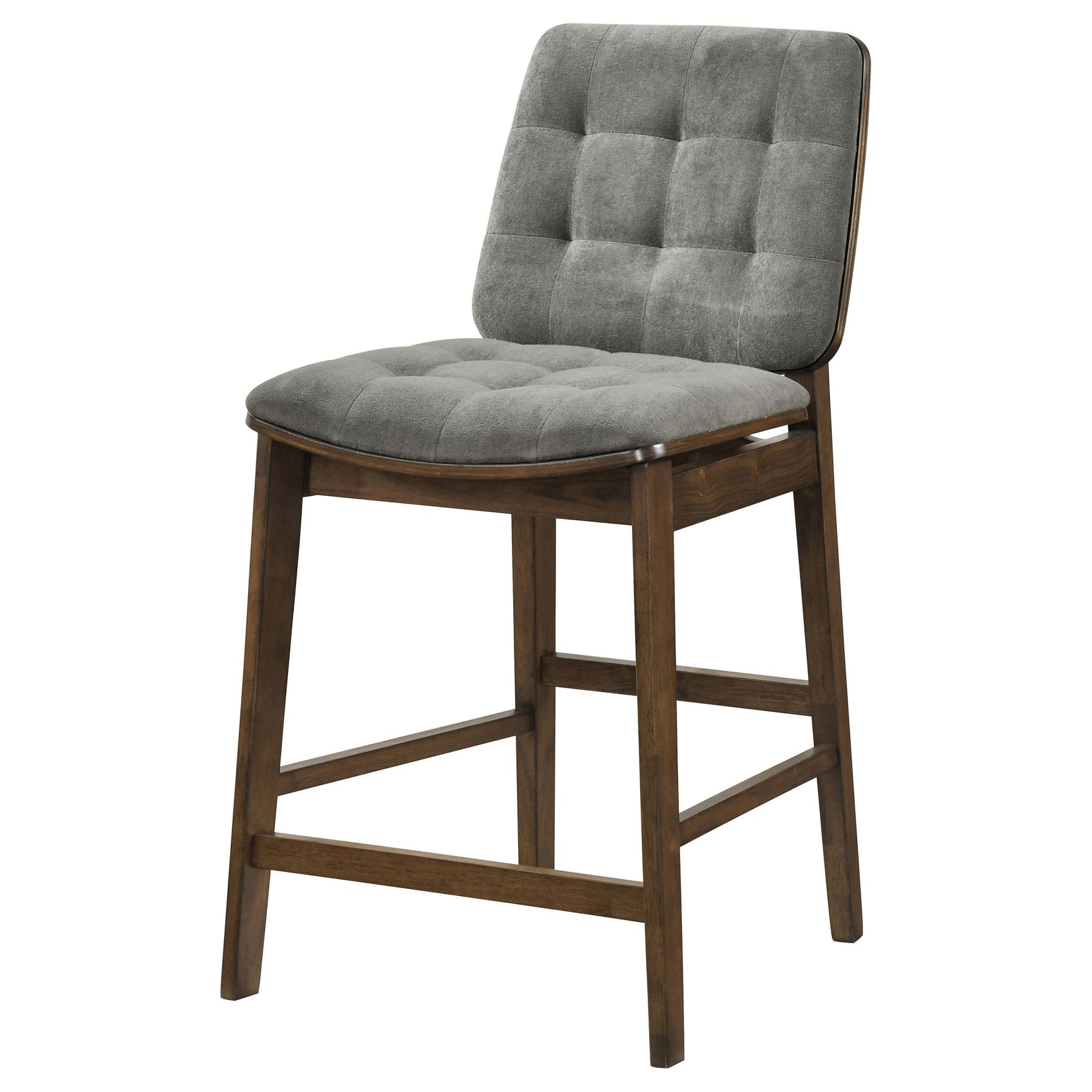 Tapered walnut wood legs on Redbridge grey velvet counter chair
