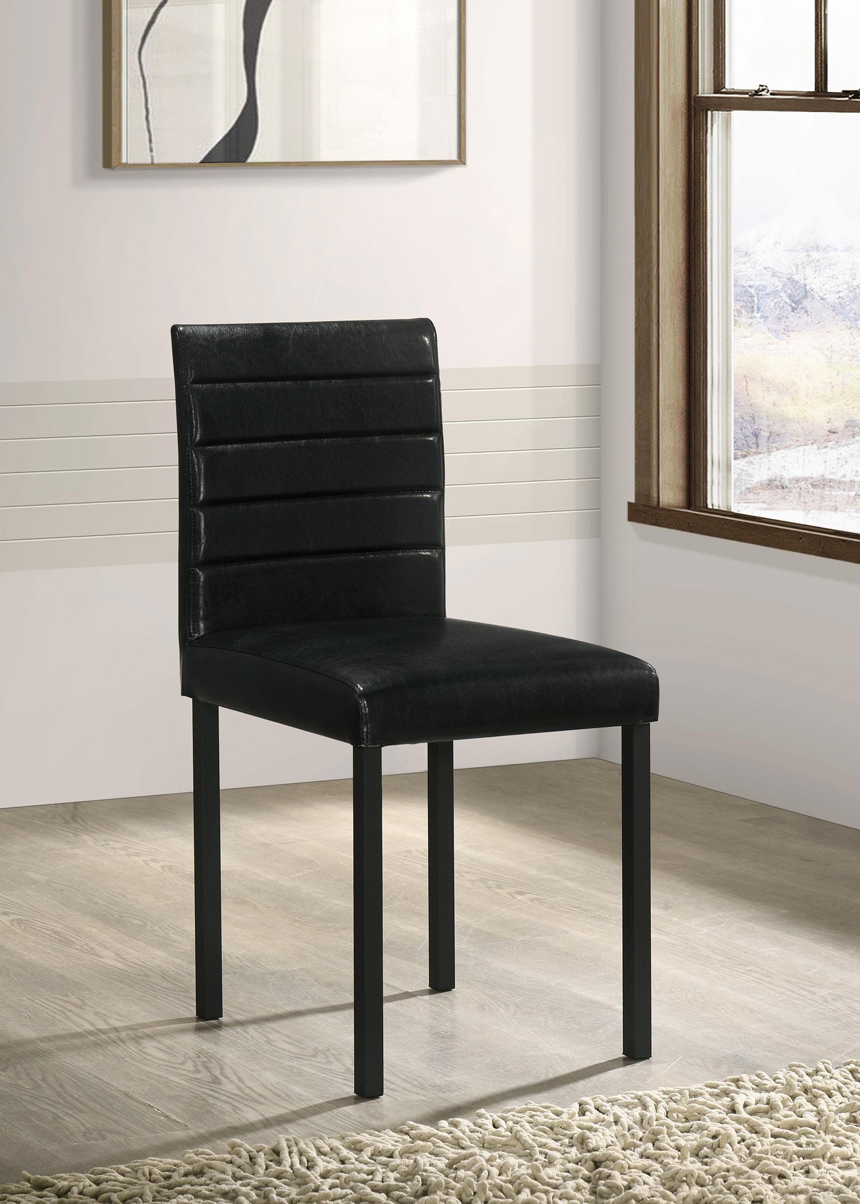 Garza dining chair side view showing metal frame