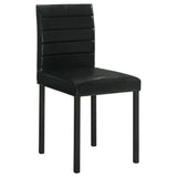 Black leatherette channel-stitched chair back detail