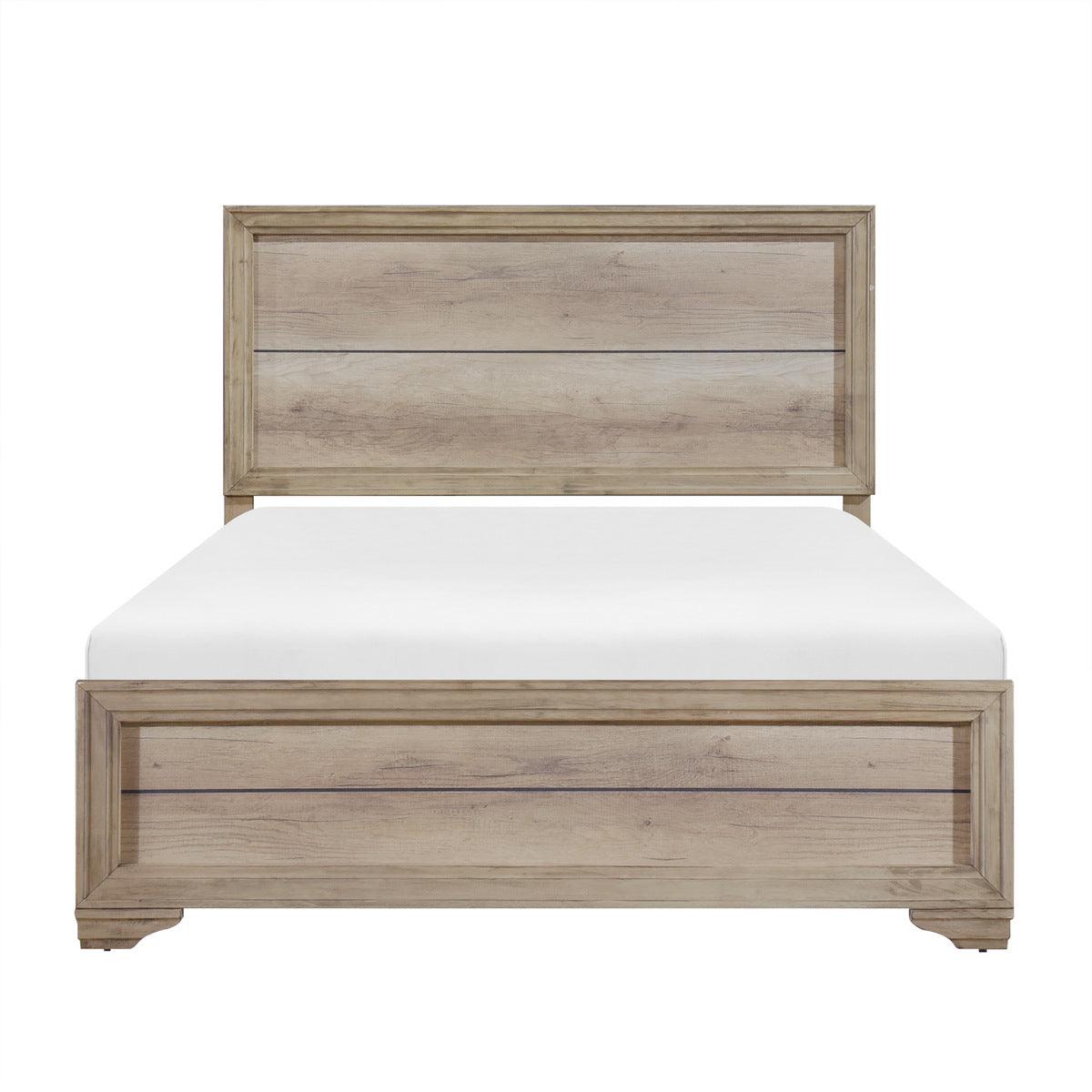 Lonan Natural Full Size Bed front view showing headboard and footboard