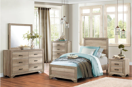 Lonan Rust Panel Bedroom Set front view with bed and dresser