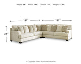 Rawcliffe Parchment Chenille 3-Piece Sectional sofa with dimension layout