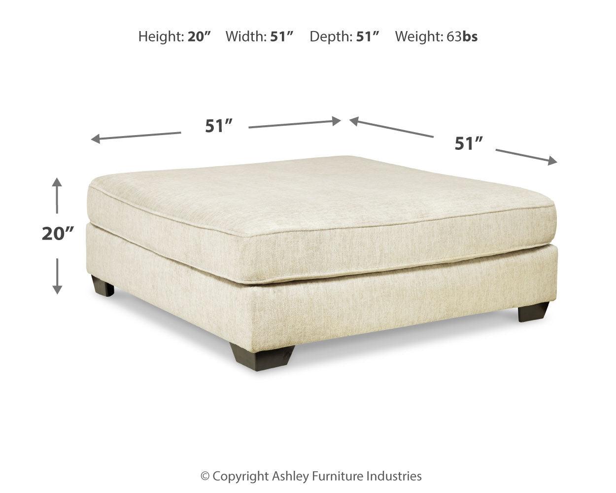 Dimension diagram of Rawcliffe oversized ottoman with measurements