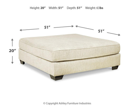 Dimension diagram of Rawcliffe oversized ottoman with measurements