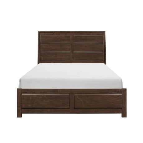 Front view of Erwan Espresso Eastern King Panel Bed with beveled frame