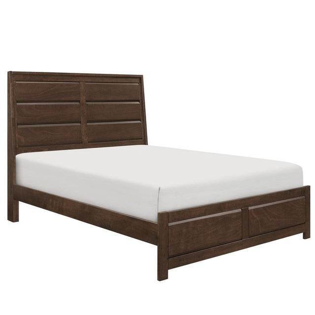 Side angle of Erwan Espresso King Bed highlighting espresso finish and panel design