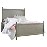 Gray panel king bed close-up of wood grain and veneers