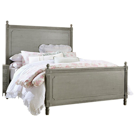 Gray panel king bed close-up of wood grain and veneers