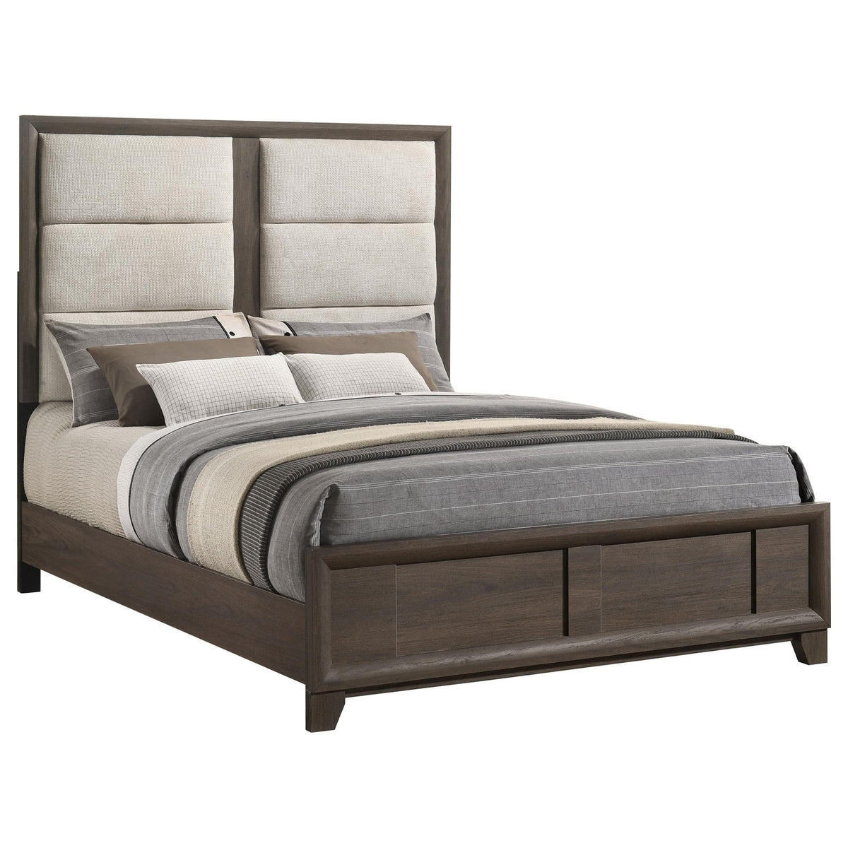 Farre Queen Upholstered Platform Panel Bed Dark Brown — product image 3