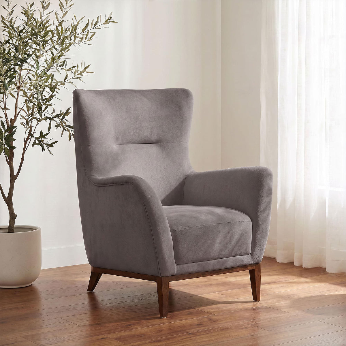 Catala Upholstered High Back Accent Chair Stone and Coffee — product image 2