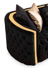 Side angle of Sofia Black Velvet Sofa and Loveseat