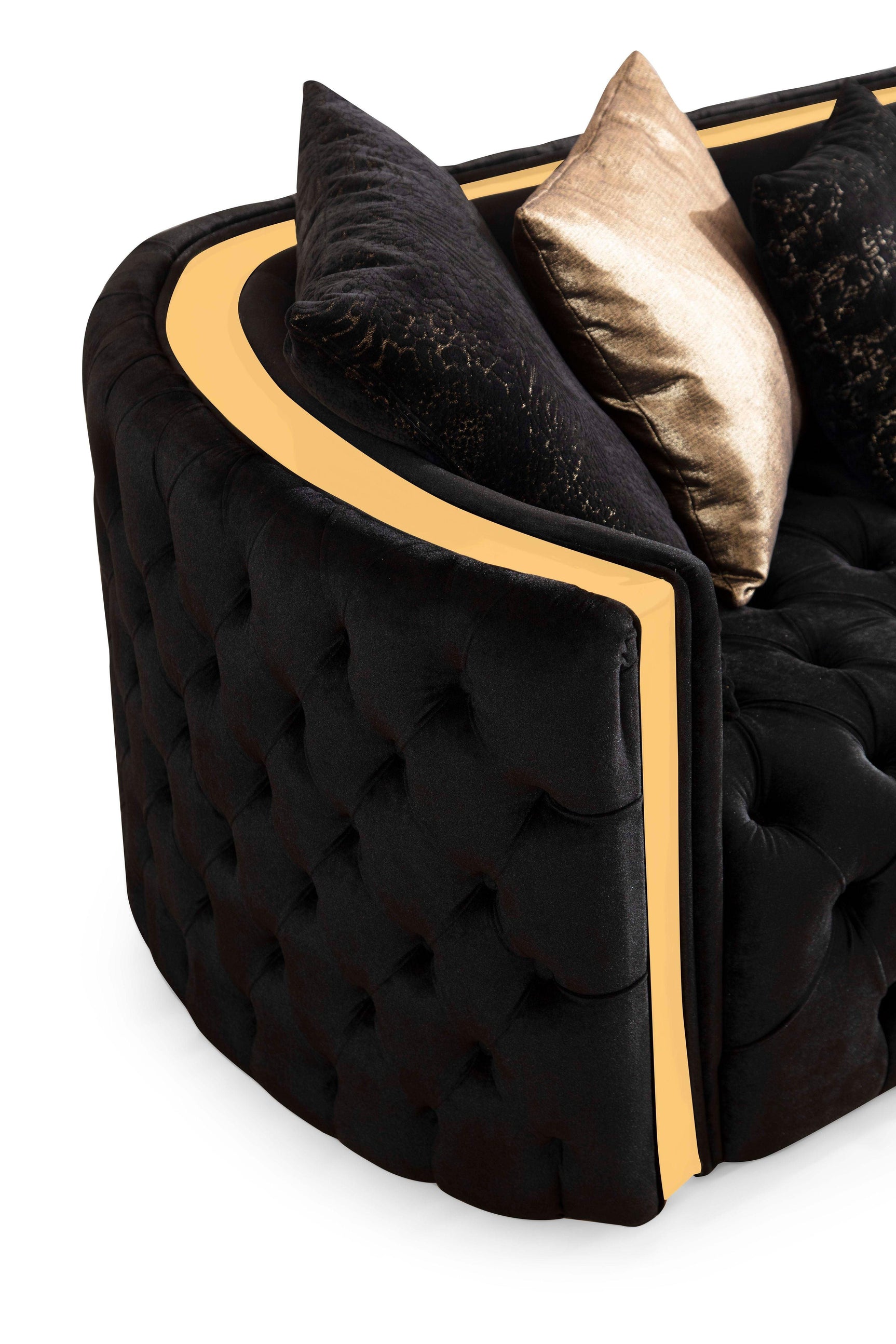 Side angle of Sofia Black Velvet Sofa and Loveseat
