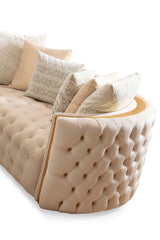 Sofia ivory velvet loveseat side view