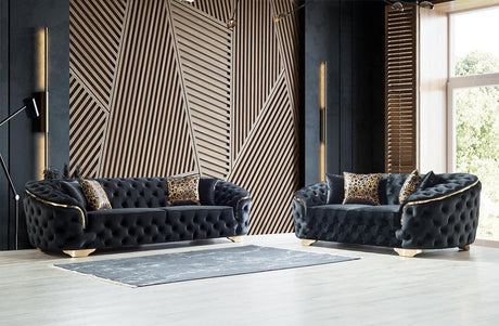 Scarlett Black Velvet Sofa and Loveseat set main front view