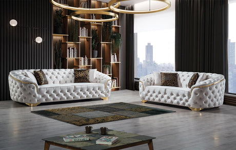 Front view of Scarlett Ivory Velvet Sofa with ivory velvet upholstery