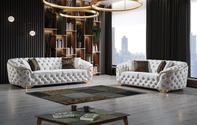 Front view of Scarlett Ivory Velvet Sofa with ivory velvet upholstery