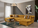 detail view of Emma Mustard Velvet Double Chaise Sectional sectional sofa