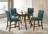 Paxton Teal Blue 5-piece Round Glass Top Counter Height Dining Set — product view