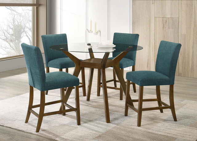 Paxton Teal Blue 5-piece Round Glass Top Counter Height Dining Set — product view
