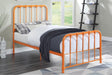 Detail of Bethany Orange metal frame with traditional accent joints