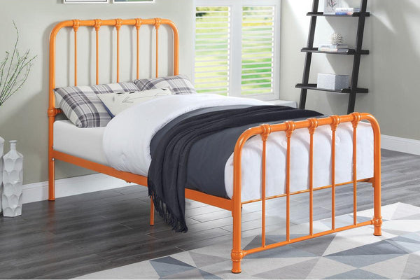 Detail of Bethany Orange metal frame with traditional accent joints