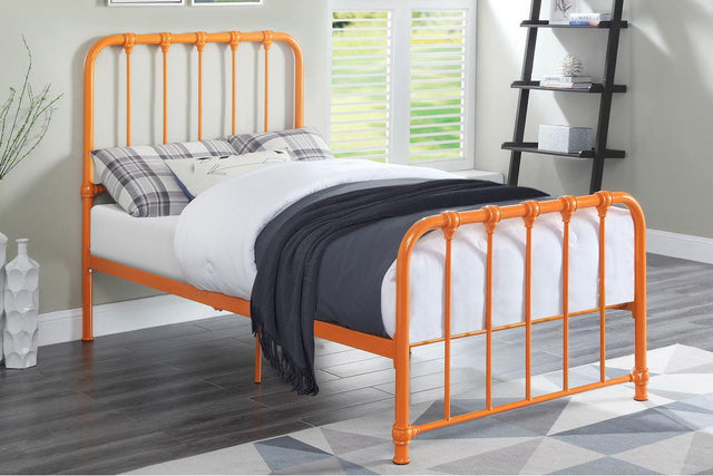 Detail of Bethany Orange metal frame with traditional accent joints