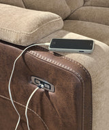 Mixed Motion Brownstone Chenille / Faux Leather Power Reclining Loveseat with Console — product image 7