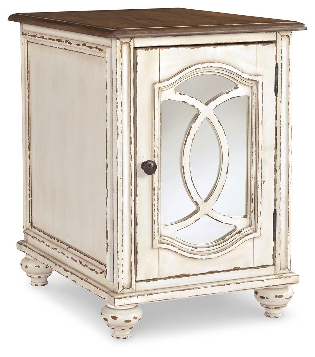 Realyn White/Brown Coffee Table with 2 End Tables — angled view