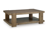 Natural Oak Finish Coffee Table with Open Storage Shelf — product image 3