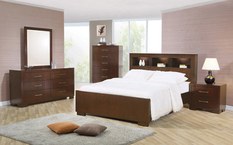 Jessica Eastern King Platform Bed in White, front view showing headboard and rail seating