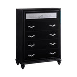 Black tufted queen bed with sturdy wood frame