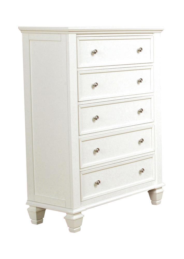 Sandy Beach 5-Drawer White Chest side angle