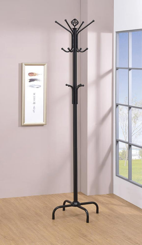 Collier coat rack side angle showing hooks