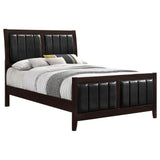 Carlton full upholstered panel bed, close-up of leatherette paneled headboard
