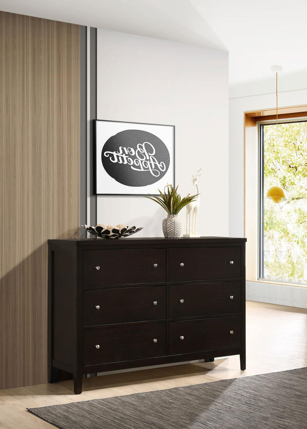Carlton 6-drawer cappuccino dresser front view