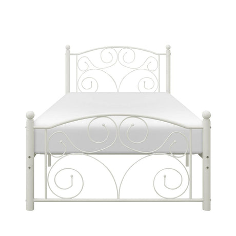 Pallina white metal twin platform bed front view