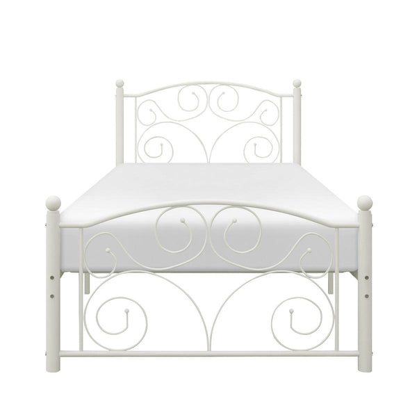 Pallina white metal twin platform bed front view