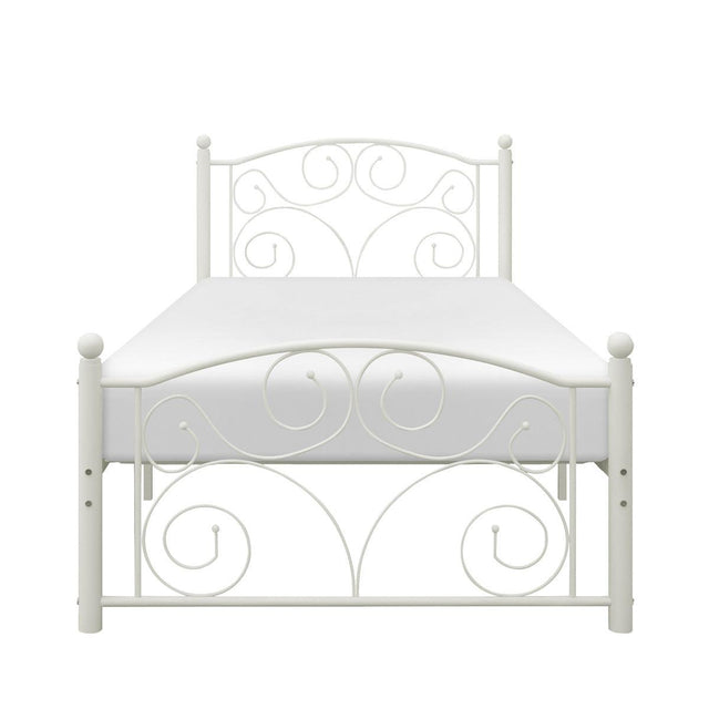 Pallina white metal twin platform bed front view