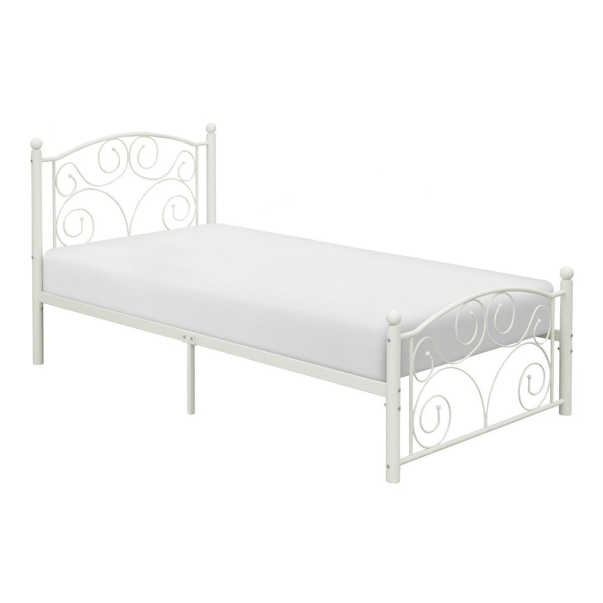 Pallina white metal twin platform bed side view