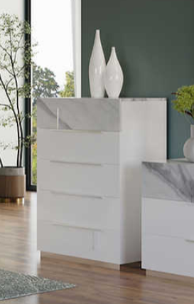 Sunset III White Chest high gloss finish angled view
