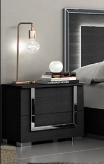 Antonella Black Nightstand angled view showing drawers
