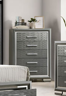 Maisy Gray Chest front angle showing all five drawers