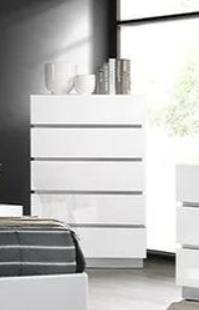 Florence White 5-Drawers Chest solid wood white finish front angle