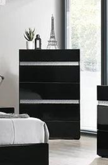 San Marino black high gloss 5-drawer chest front view